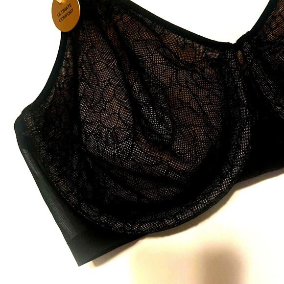 Wacoal All Edge Underwire Bra Women Sz 40DD Black Lace Cups Full Coverage Modern - Picture 2 of 7